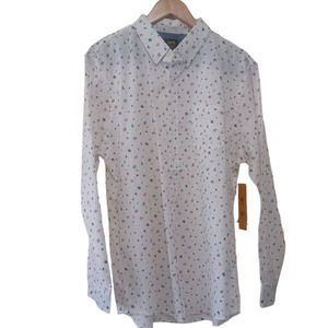 LEE Mens white graphic long sleeve button down shirt Size XL